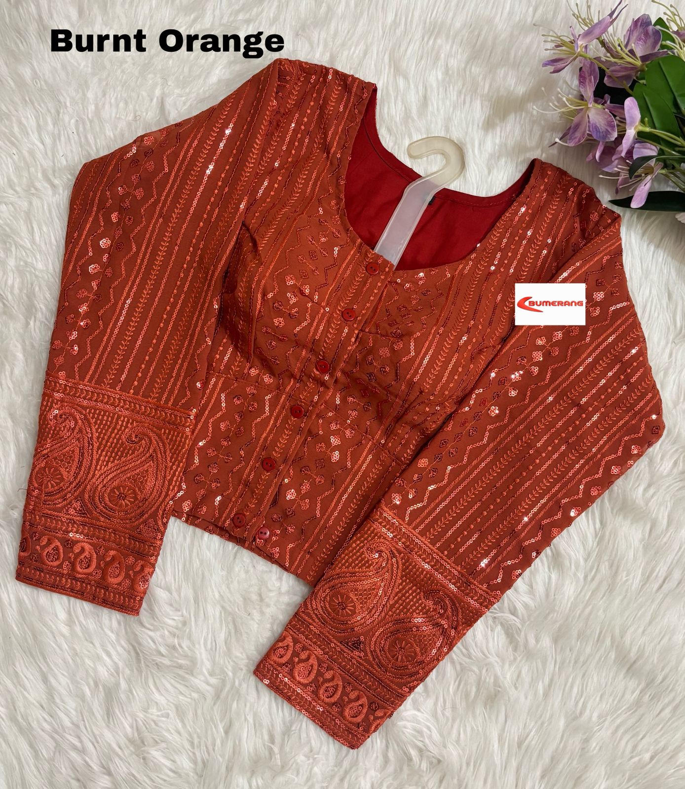Georgette Sequence with Thread Work Four Quarter Blouse
